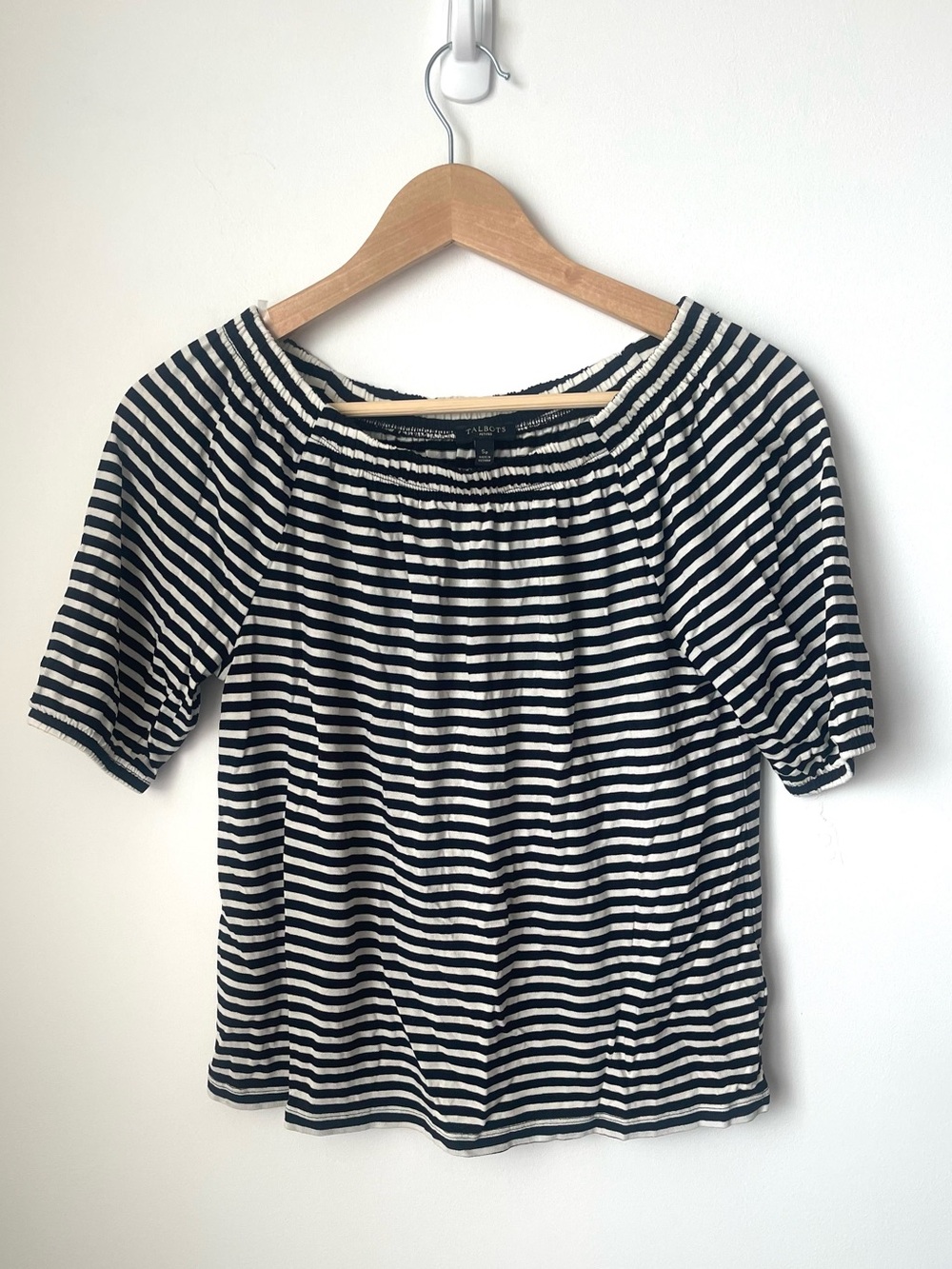 Talbots Elegant Black and White Striped Blouse small petite